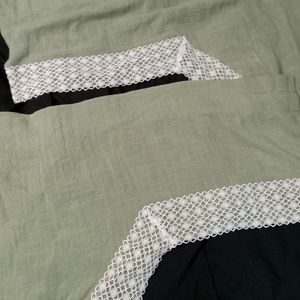 2 Sage and white lace curtains